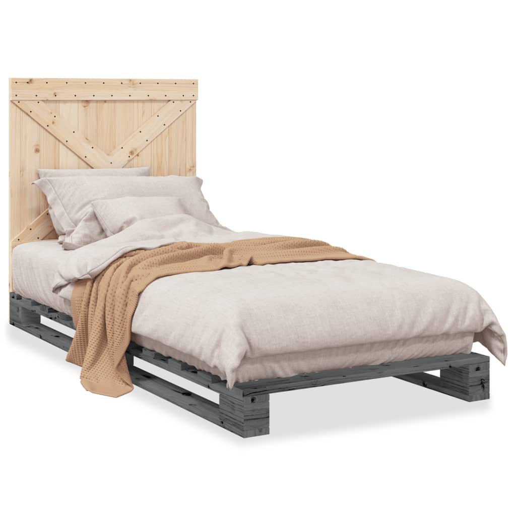 Cadre de lit sans matelas gris 90x200 cm bois de pin massif - XIOS