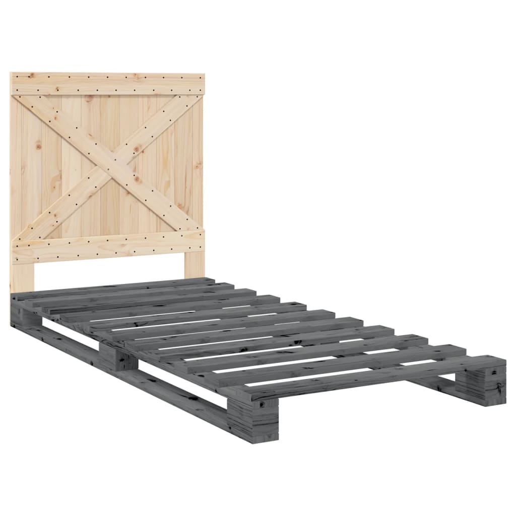 Cadre de lit sans matelas gris 90x200 cm bois de pin massif - XIOS