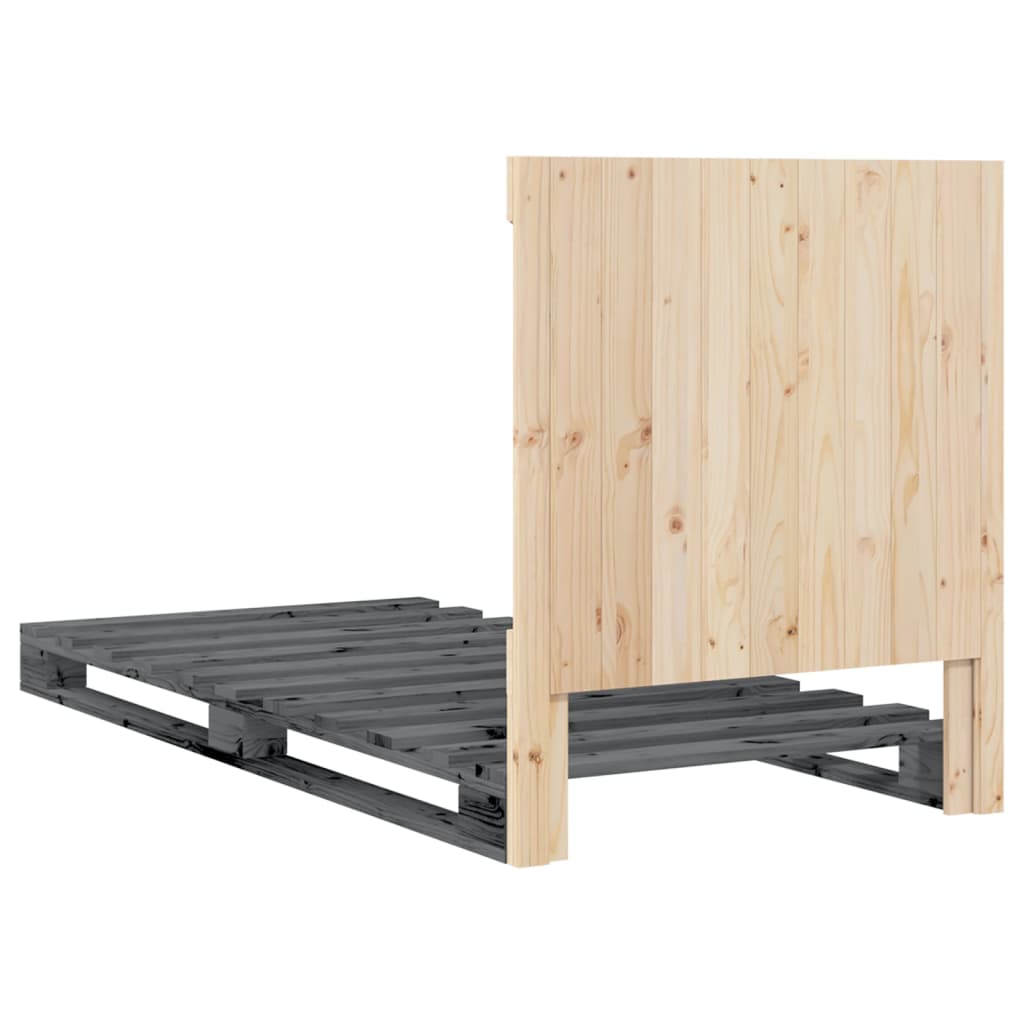 Cadre de lit sans matelas gris 90x200 cm bois de pin massif - XIOS