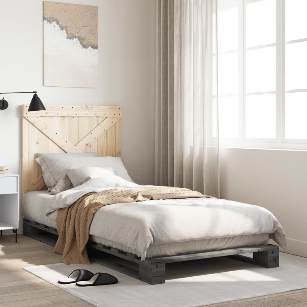 Cadre de lit sans matelas gris 90x200 cm bois de pin massif - XIOS