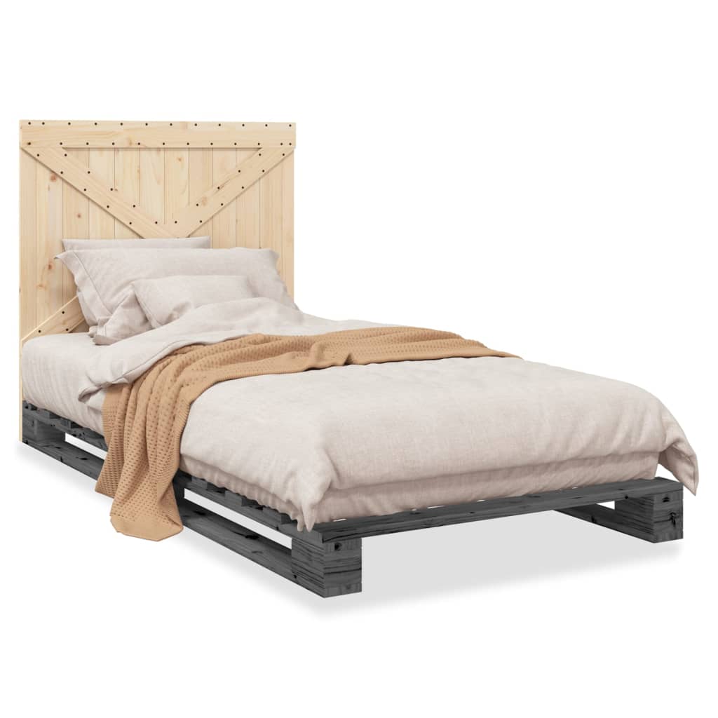 Cadre de lit sans matelas gris 100x200 cm bois massif de pin - XIOS