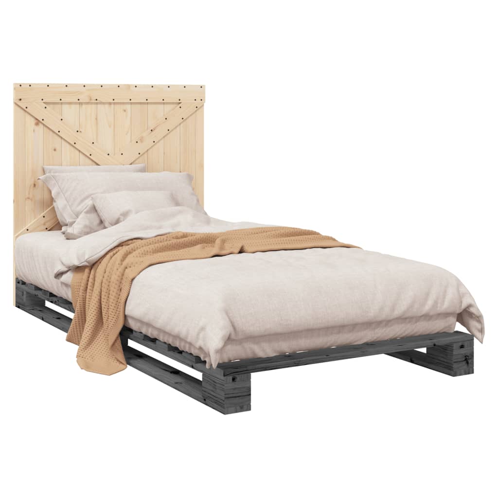 Cadre de lit sans matelas gris 100x200 cm bois massif de pin - XIOS