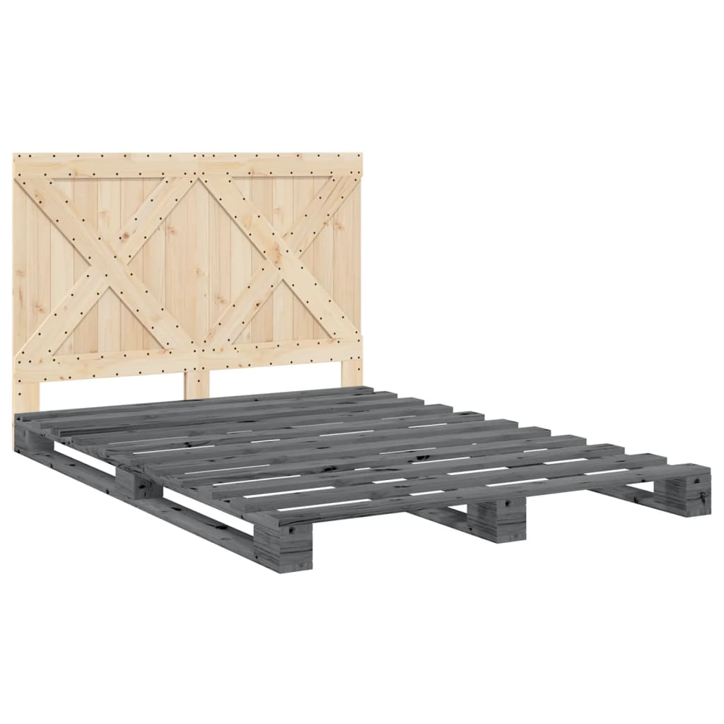 Cadre de lit sans matelas gris 140x200 cm bois massif de pin - XIOS