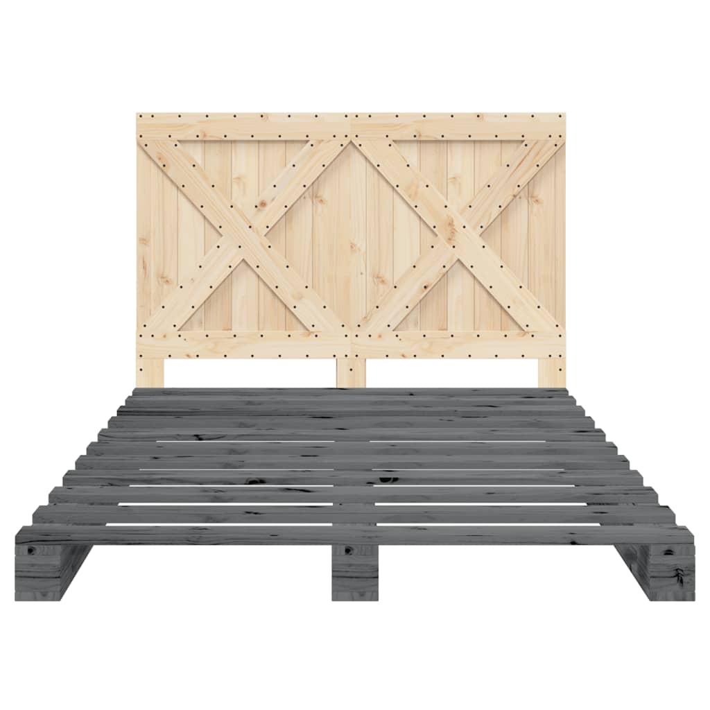 Cadre de lit sans matelas gris 140x200 cm bois massif de pin - XIOS