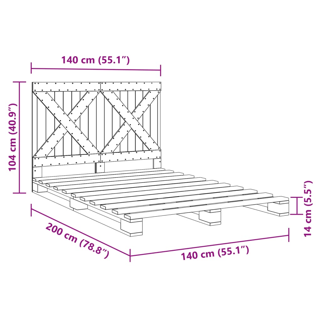 Cadre de lit sans matelas gris 140x200 cm bois massif de pin - XIOS