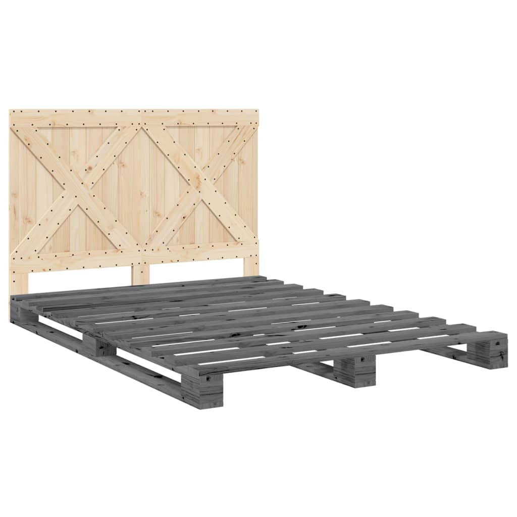 Cadre de lit sans matelas gris 160x200 cm bois de pin massif - XIOS