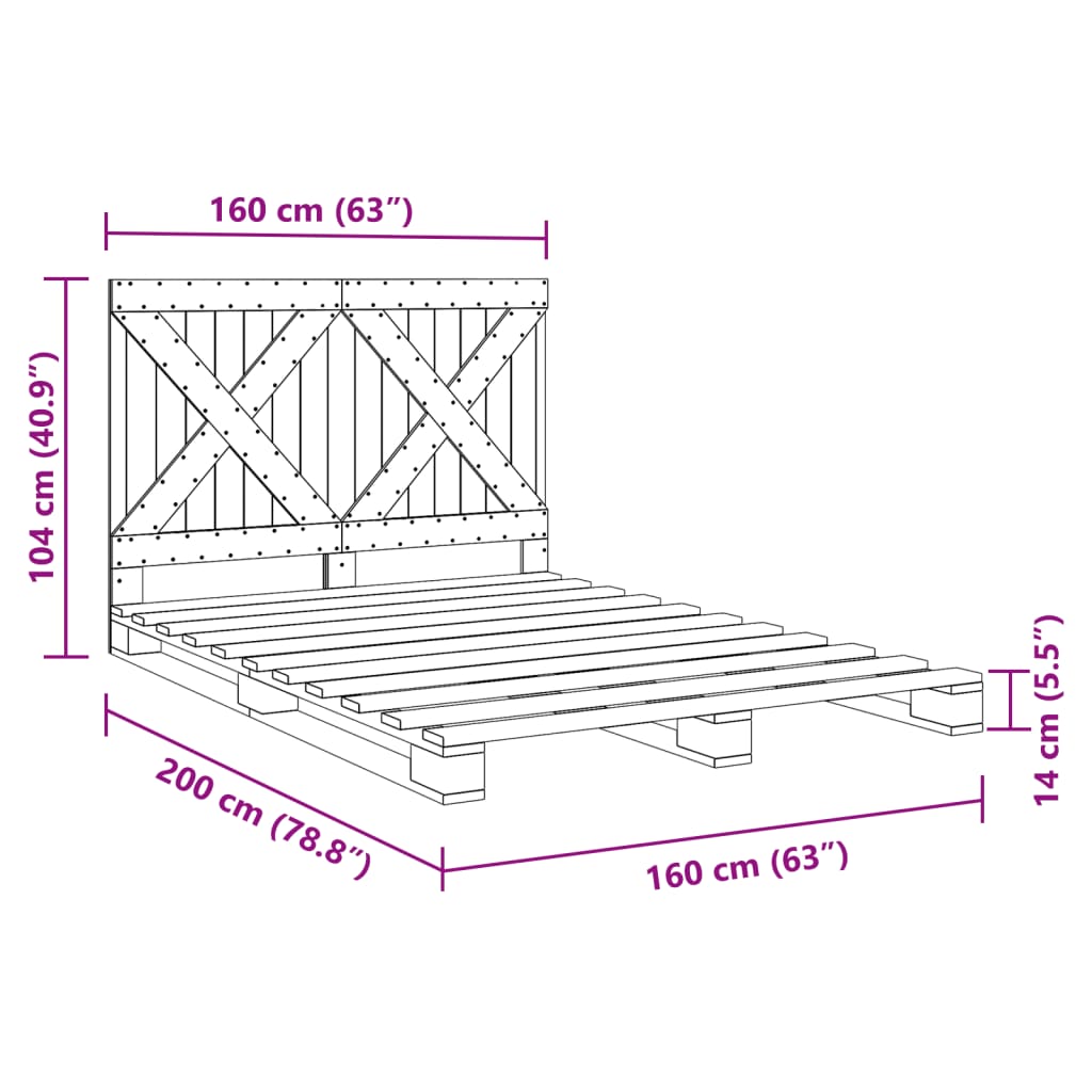 Cadre de lit sans matelas gris 160x200 cm bois de pin massif - XIOS