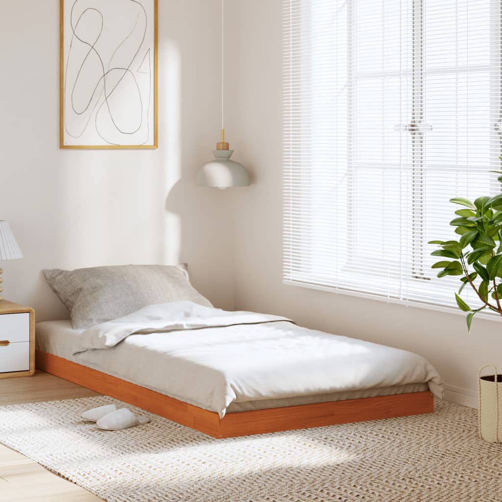 Cadre de lit sans matelas cire marron 100x200cm bois pin massif - XIOS