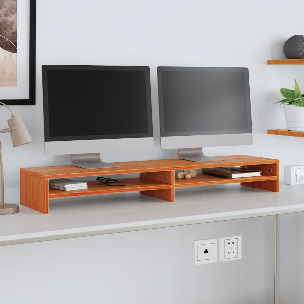 Support de moniteur marron miel 100x24x13 cm bois de pin solide - XIOS