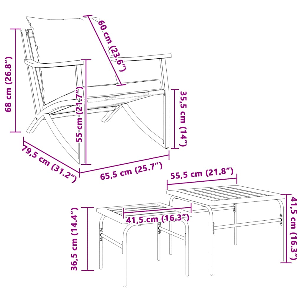 Ensemble de meubles de balcon 4 pcs avec coussins acier noir - XIOS