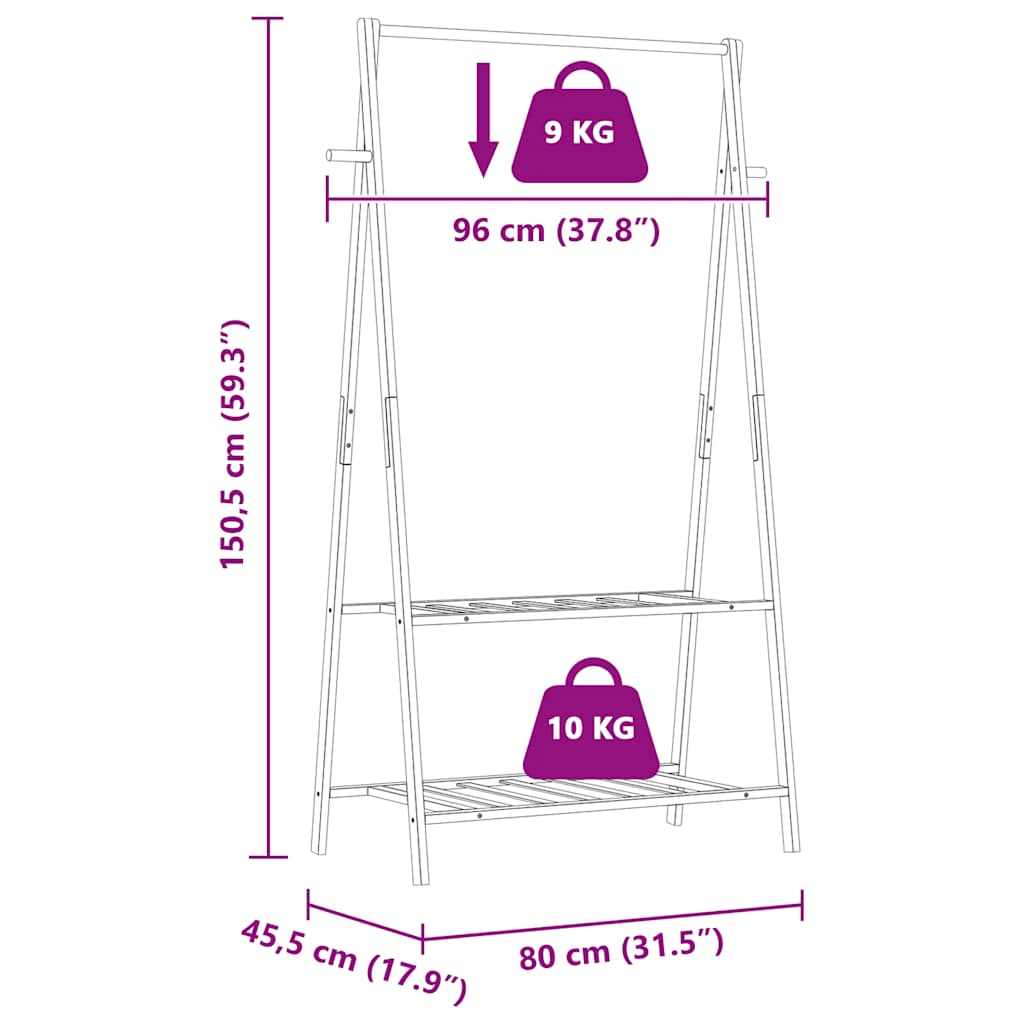 Porte-vêtement avec étagères 96x45,5x150,5 cm bambou