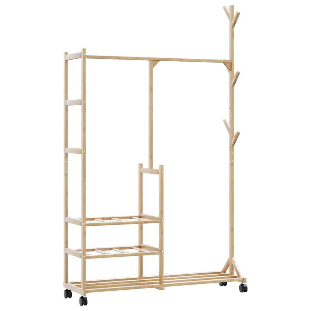 Porte-vêtements et étagères et roulettes 100x38x175,5cm bambou - XIOS