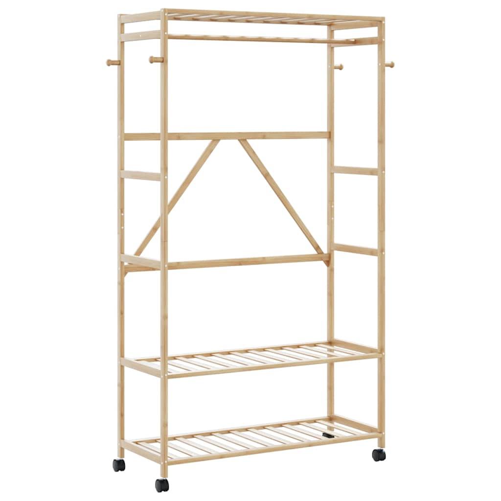 Porte-vêtements et étagères et roulettes 110x40x180 cm bambou - XIOS