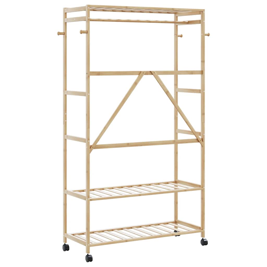 Porte-vêtements et étagères et roulettes 110x40x180 cm bambou - XIOS