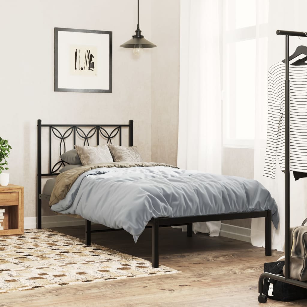 Cadre de lit métal sans matelas avec tête de lit noir 75x190 cm - XIOS
