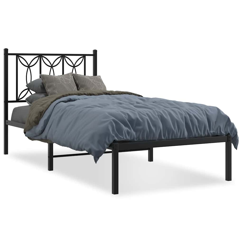 Cadre de lit métal sans matelas avec tête de lit noir 90x190 cm - XIOS