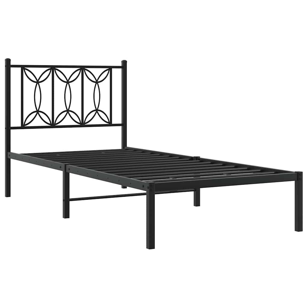Cadre de lit métal sans matelas avec tête de lit noir 90x190 cm - XIOS