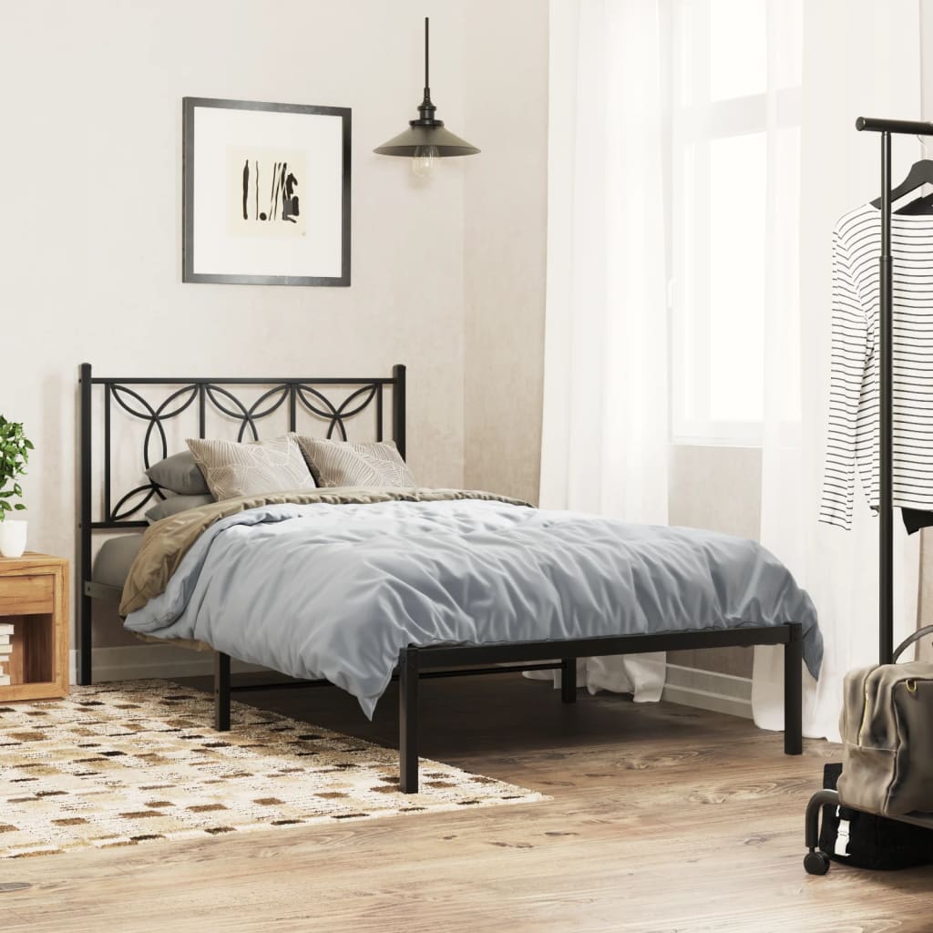 Cadre de lit métal sans matelas avec tête de lit noir 100x190cm - XIOS
