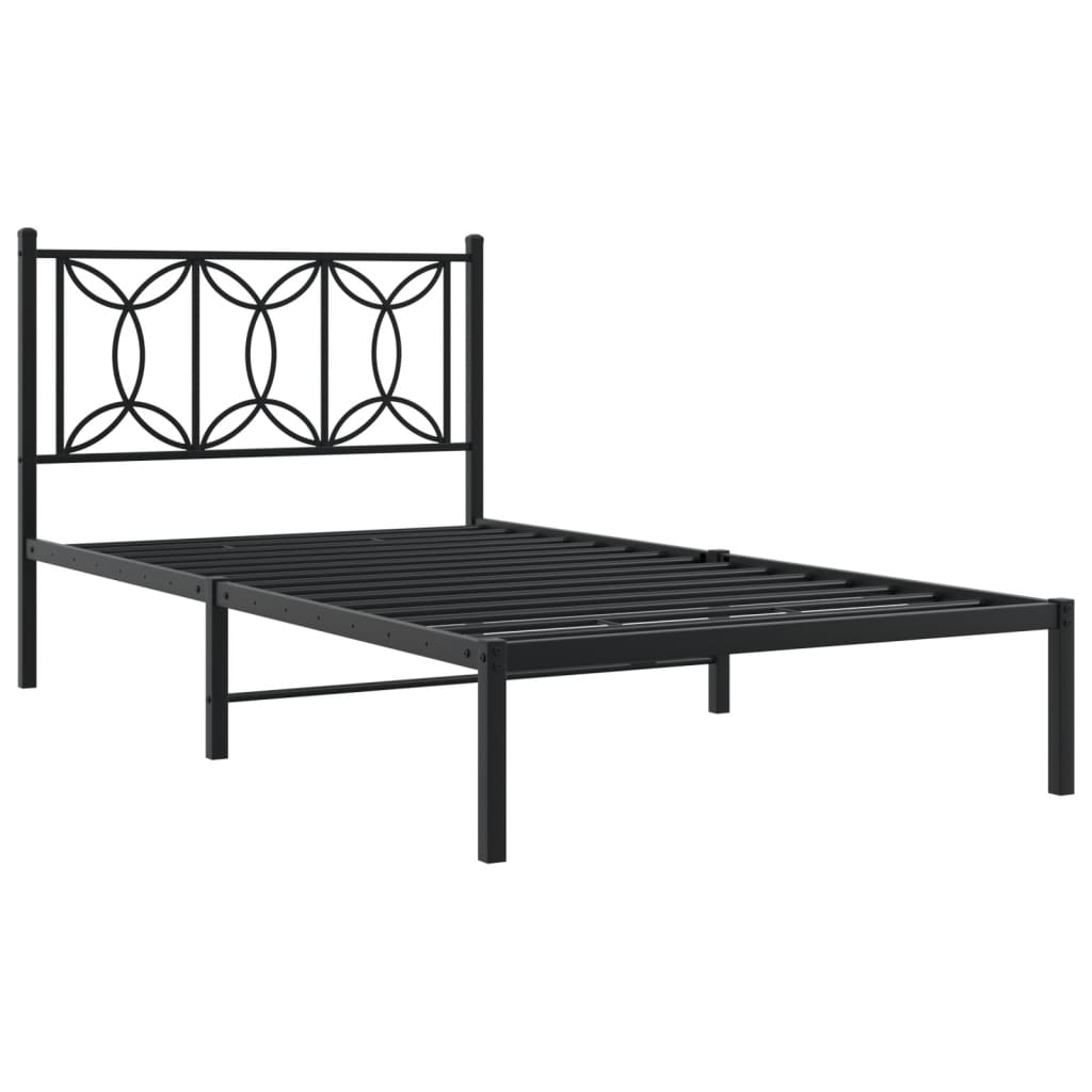 Cadre de lit métal sans matelas avec tête de lit noir 107x203cm - XIOS