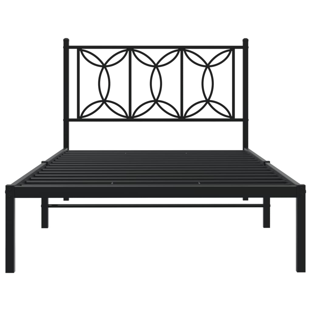 Cadre de lit métal sans matelas avec tête de lit noir 107x203cm - XIOS