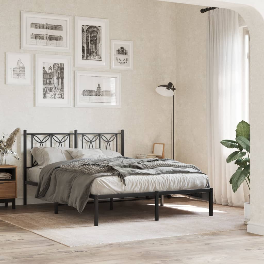 Cadre de lit métal sans matelas avec tête de lit noir 140x190cm - XIOS