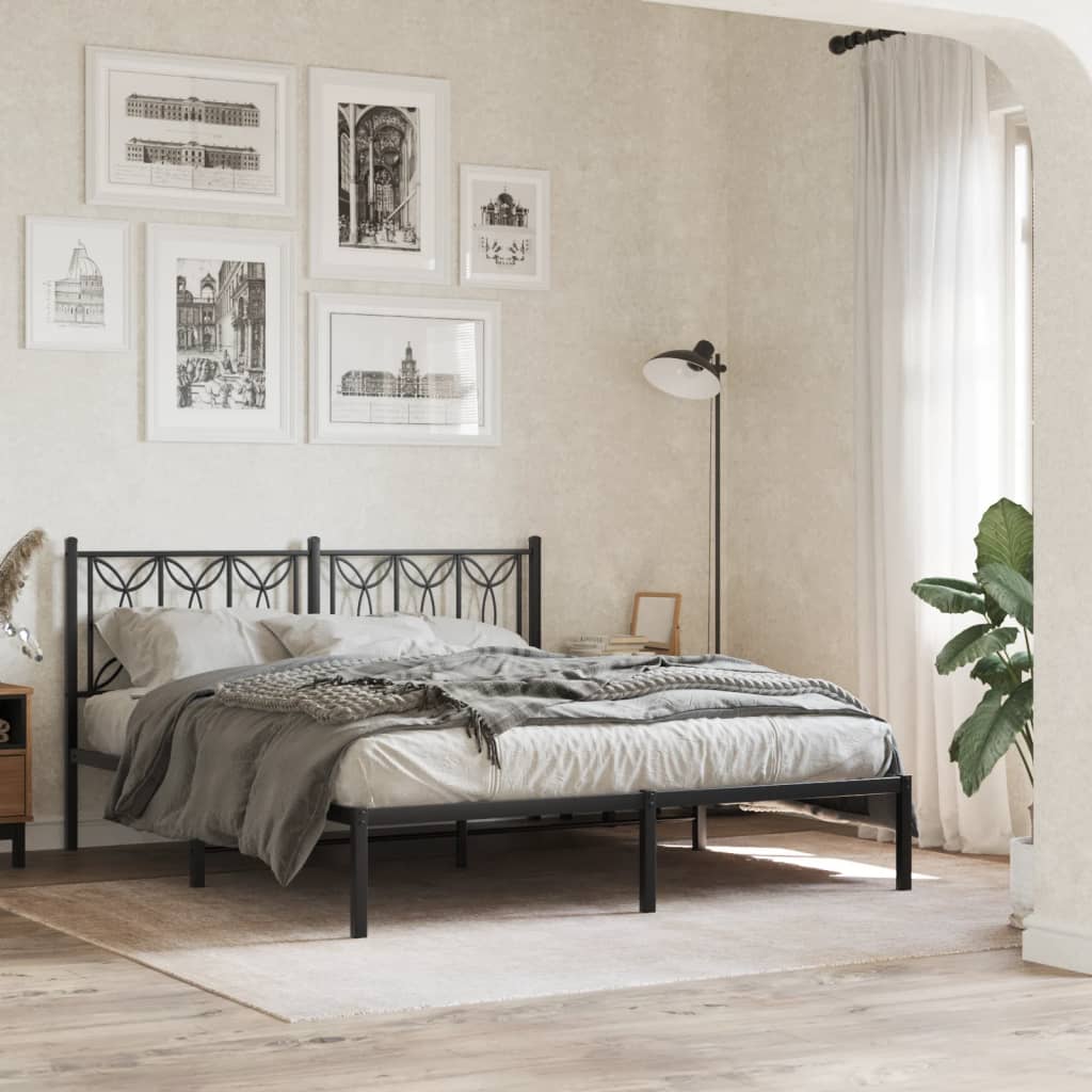 Cadre de lit métal sans matelas avec tête de lit noir 150x200cm - XIOS