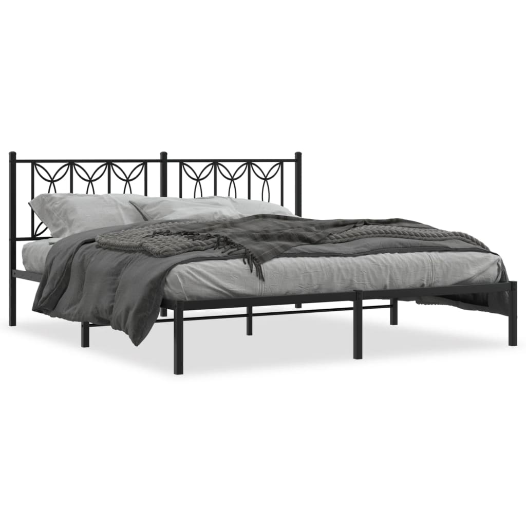 Cadre de lit métal sans matelas et tête de lit noir 180x200 cm - XIOS