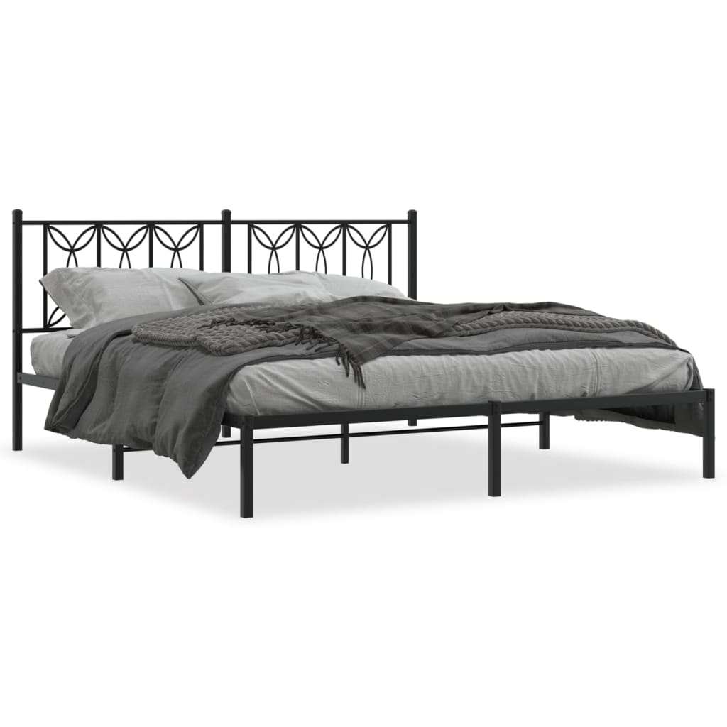 Cadre de lit métal sans matelas avec tête de lit noir 183x213cm - XIOS