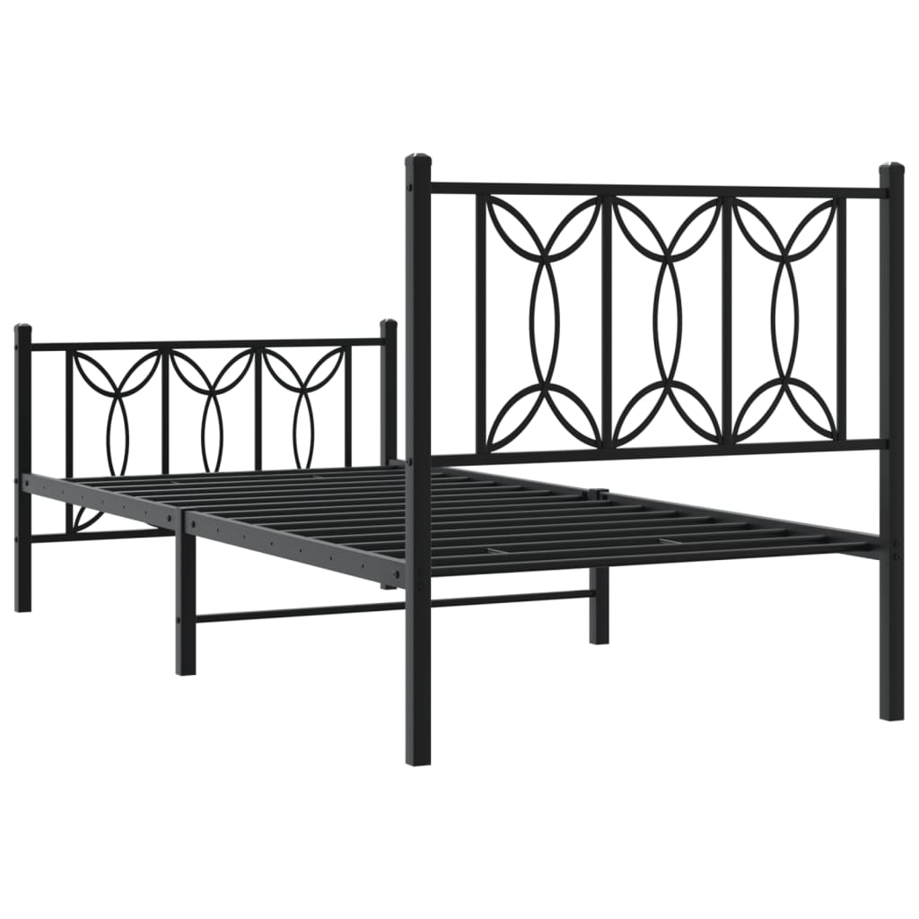 Cadre de lit métal sans matelas avec pied de lit noir 75x190 cm - XIOS