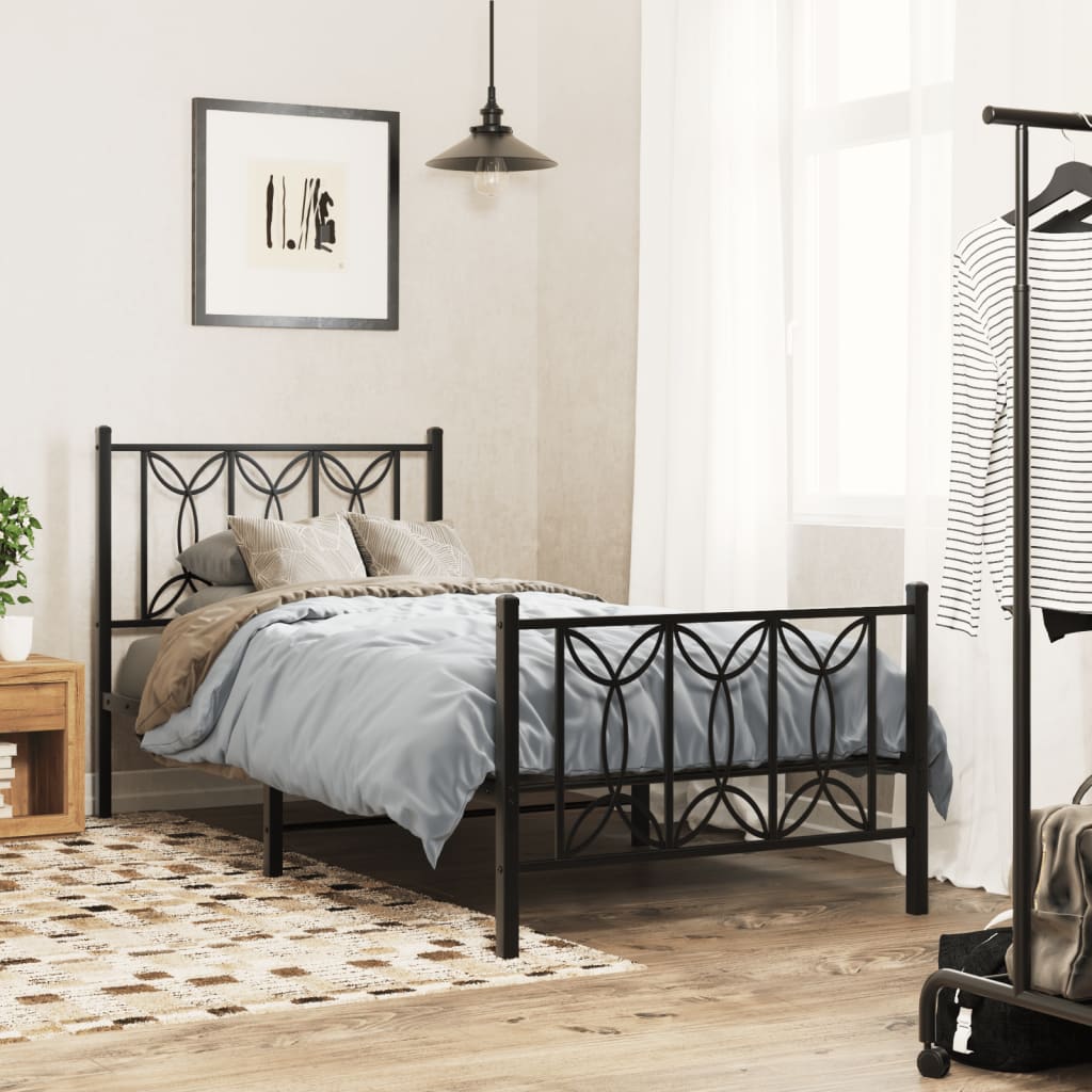 Cadre de lit métal sans matelas avec pied de lit noir 80x200 cm - XIOS
