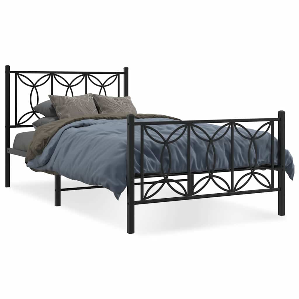 Cadre de lit métal sans matelas et pied de lit noir 100x200 cm