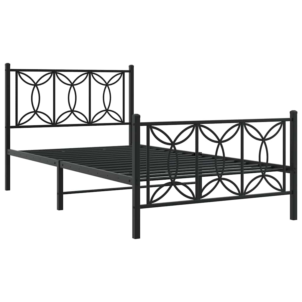 Cadre de lit métal sans matelas et pied de lit noir 100x200 cm