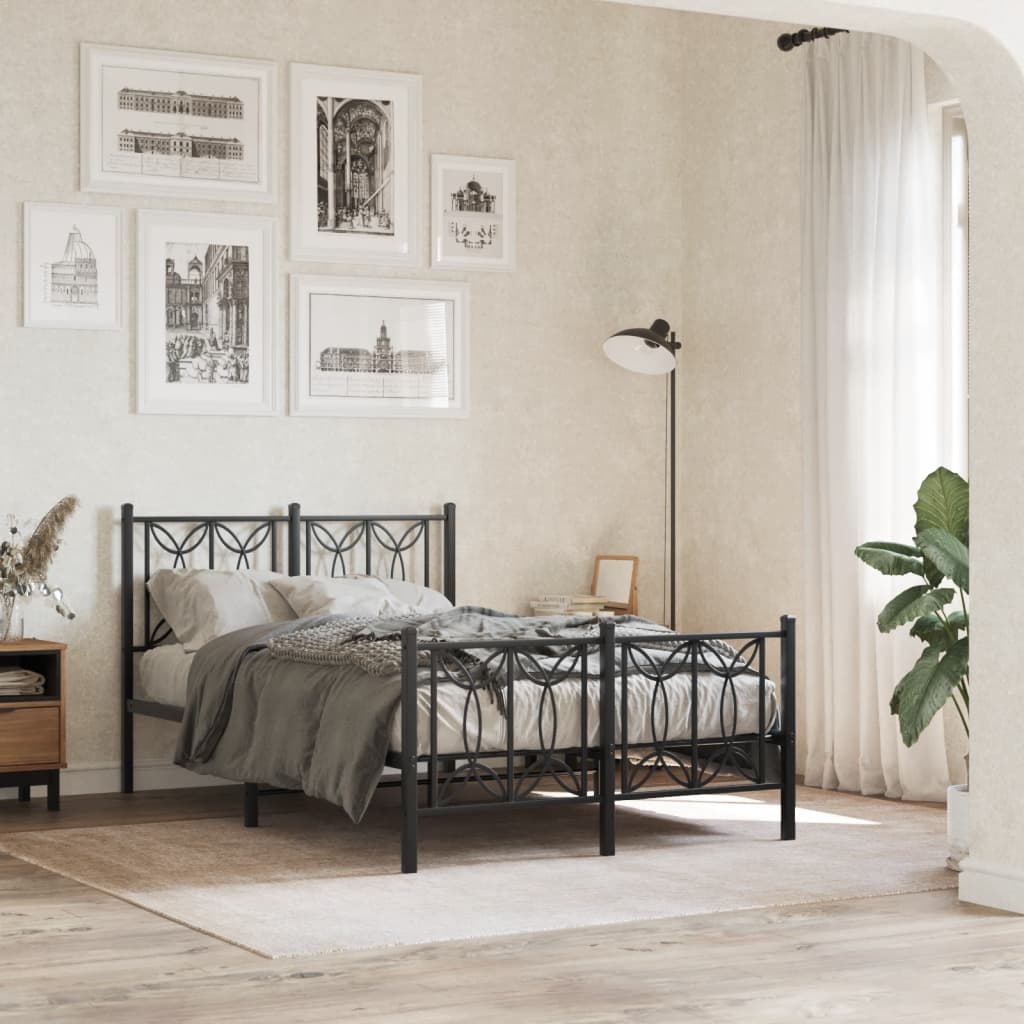 Cadre de lit métal sans matelas avec pied de lit noir 120x190cm - XIOS