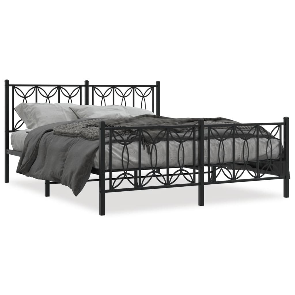 Cadre de lit métal sans matelas avec pied de lit noir 150x200cm - XIOS