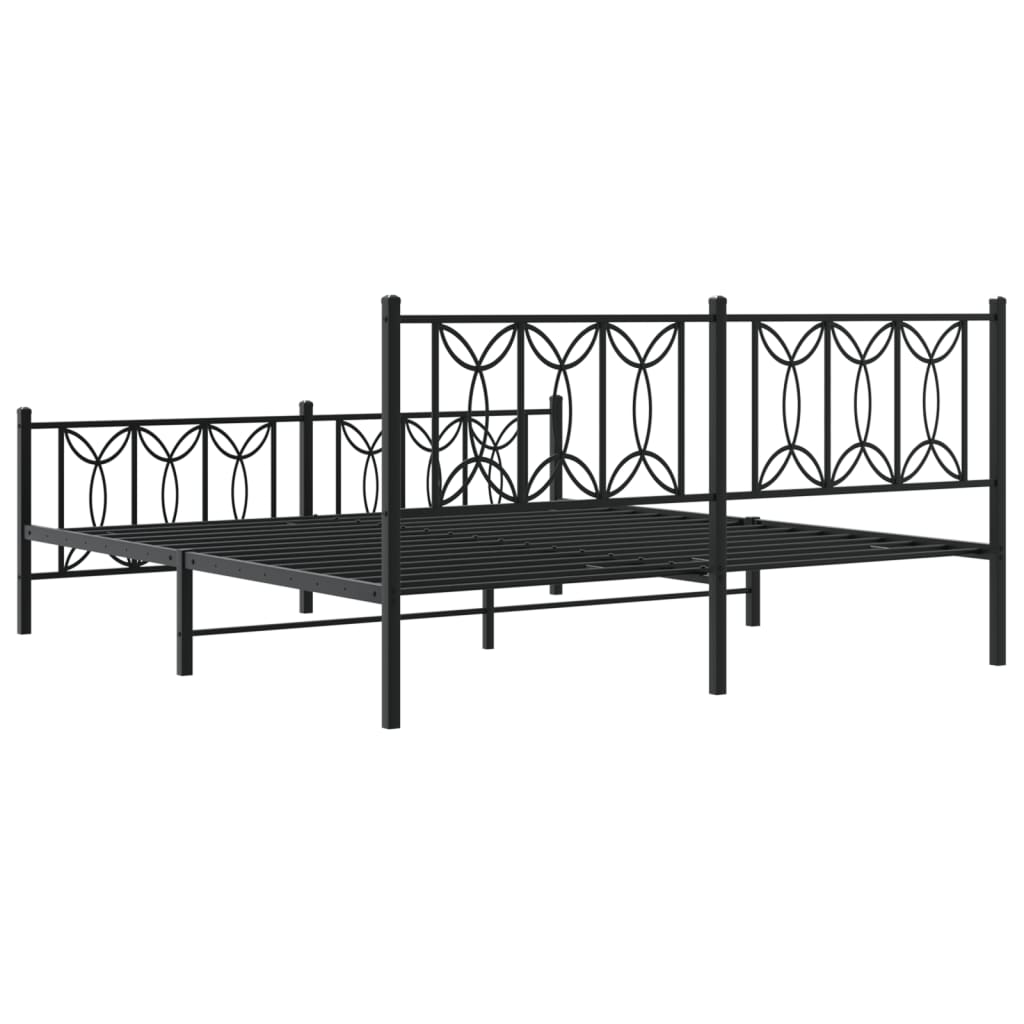 Cadre de lit métal sans matelas avec pied de lit noir 183x213cm - XIOS