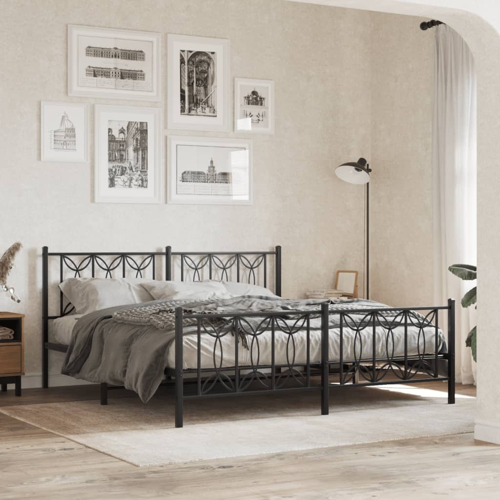Cadre de lit métal sans matelas avec pied de lit noir 183x213cm - XIOS