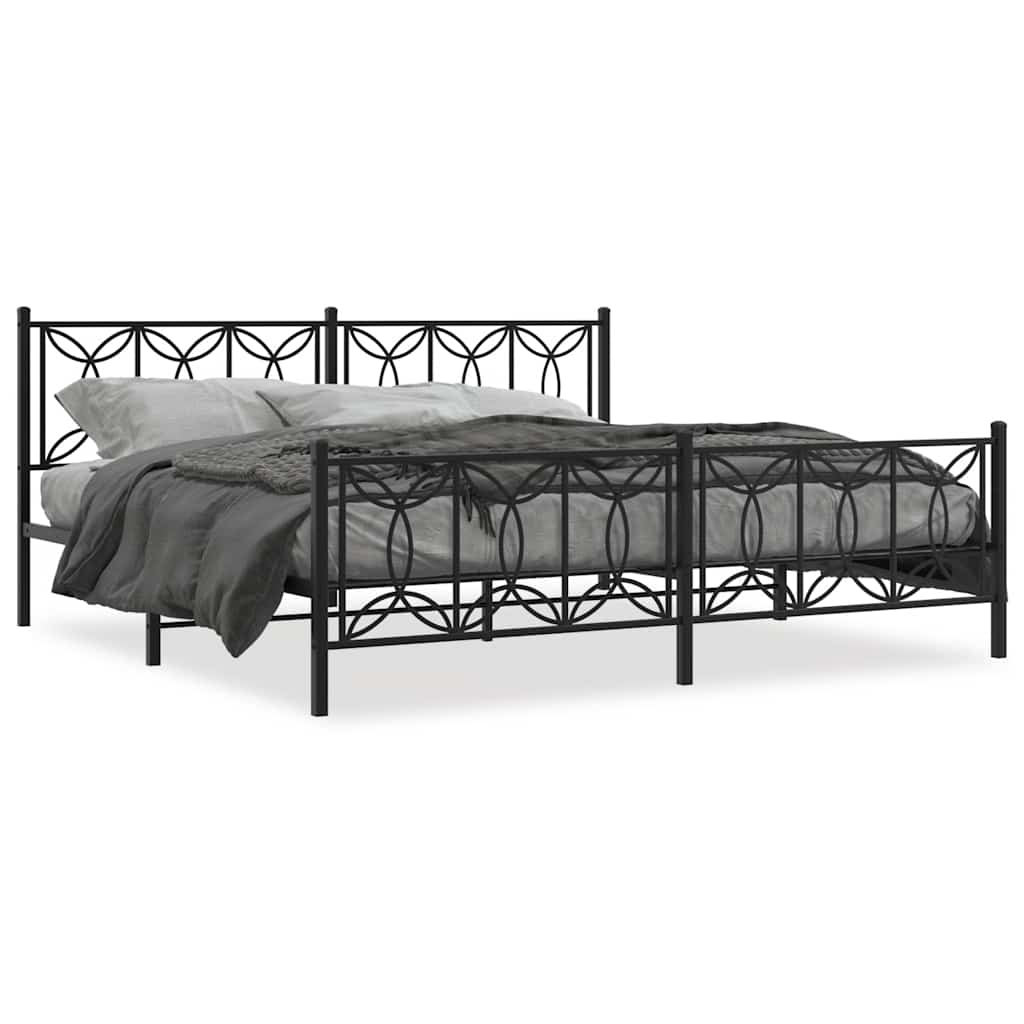 Cadre de lit métal sans matelas avec pied de lit noir 193x203cm - XIOS