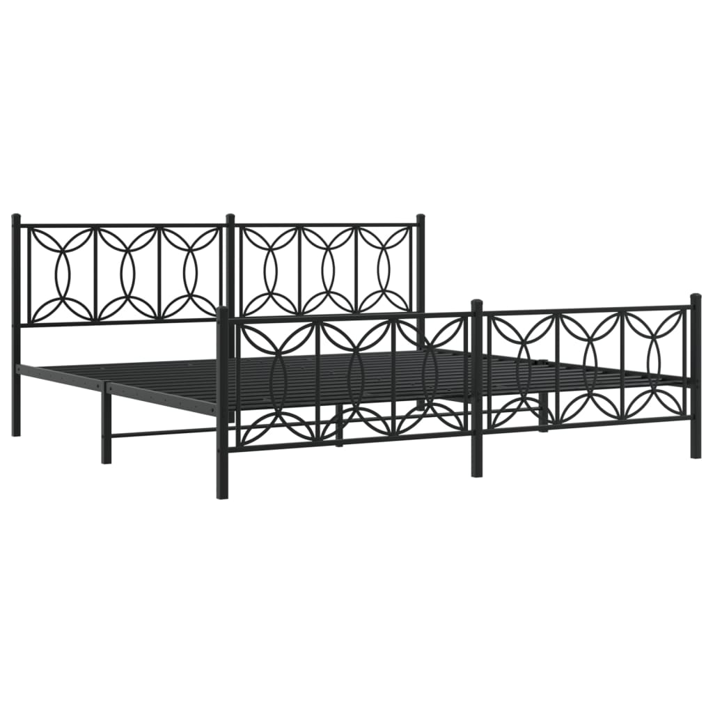 Cadre de lit métal sans matelas avec pied de lit noir 193x203cm - XIOS