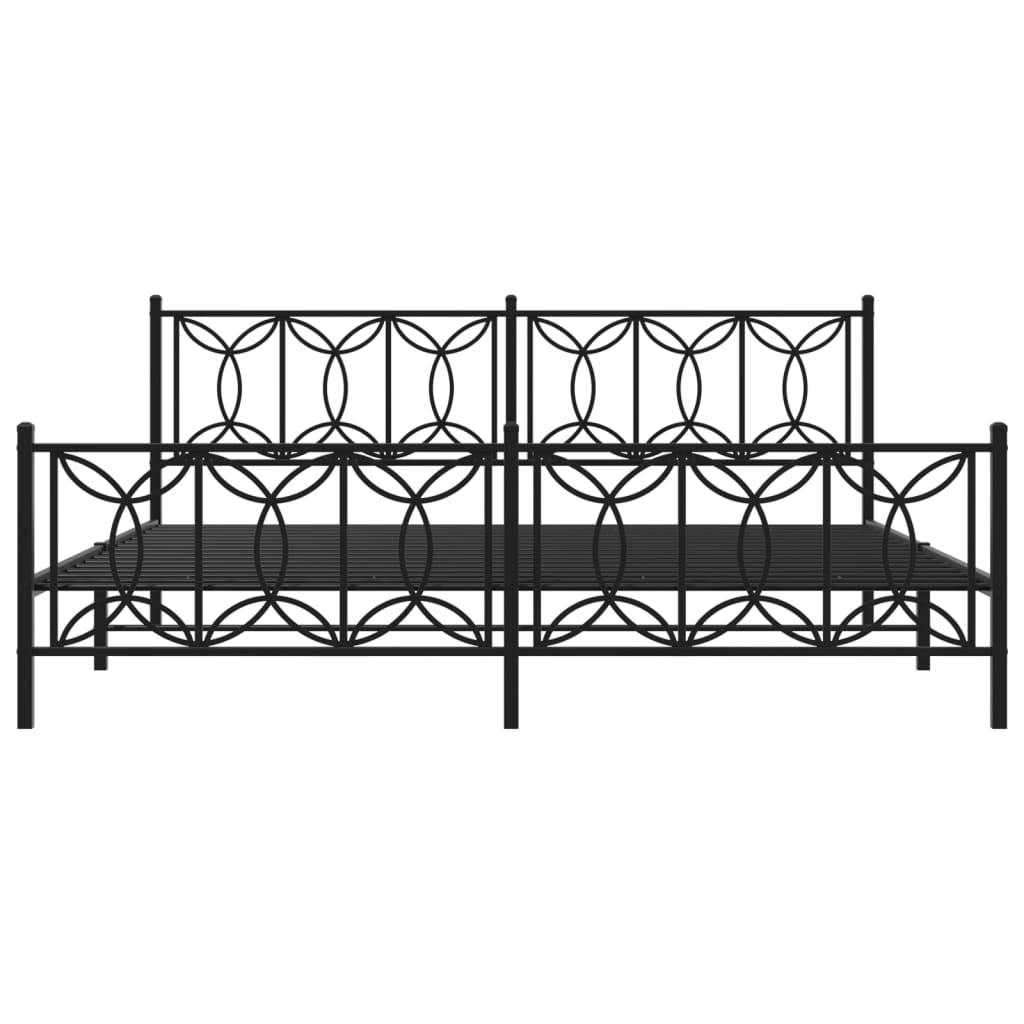 Cadre de lit métal sans matelas avec pied de lit noir 193x203cm - XIOS