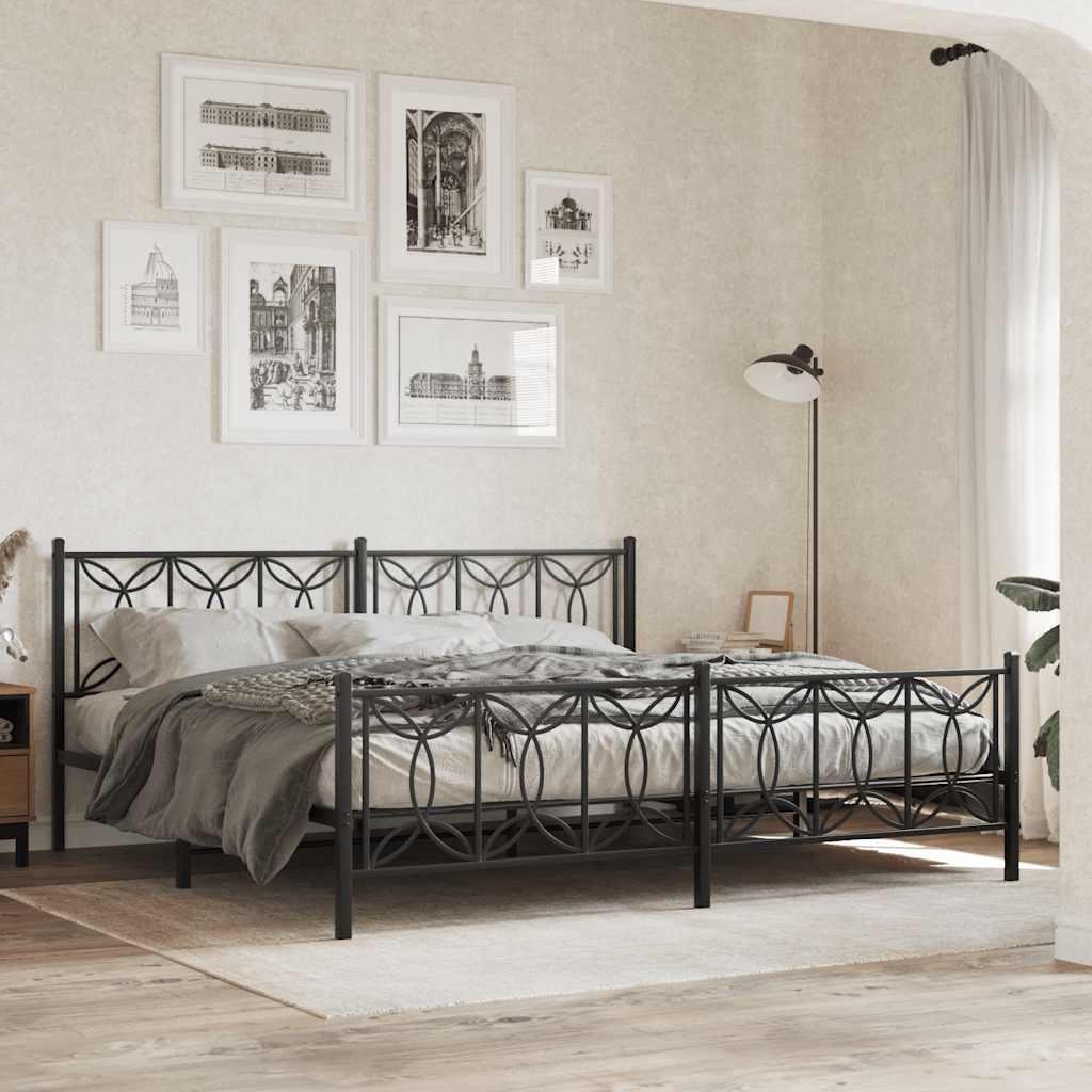 Cadre de lit métal sans matelas avec pied de lit noir 193x203cm - XIOS