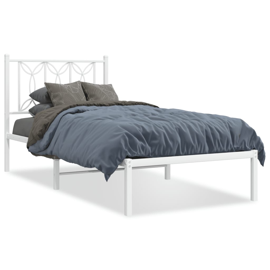 Cadre de lit métal sans matelas avec tête de lit blanc 90x200cm - XIOS