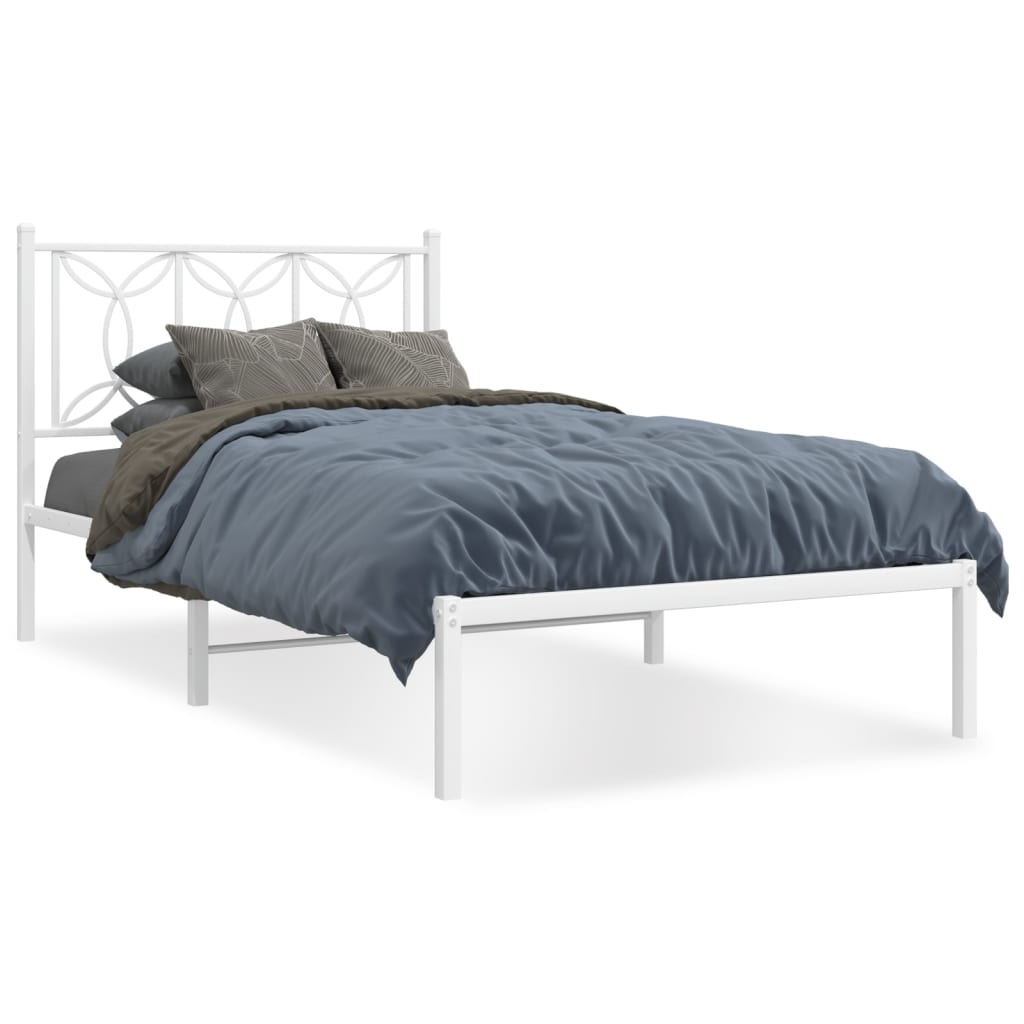 Cadre de lit métal sans matelas et tête de lit blanc 100x190 cm - XIOS