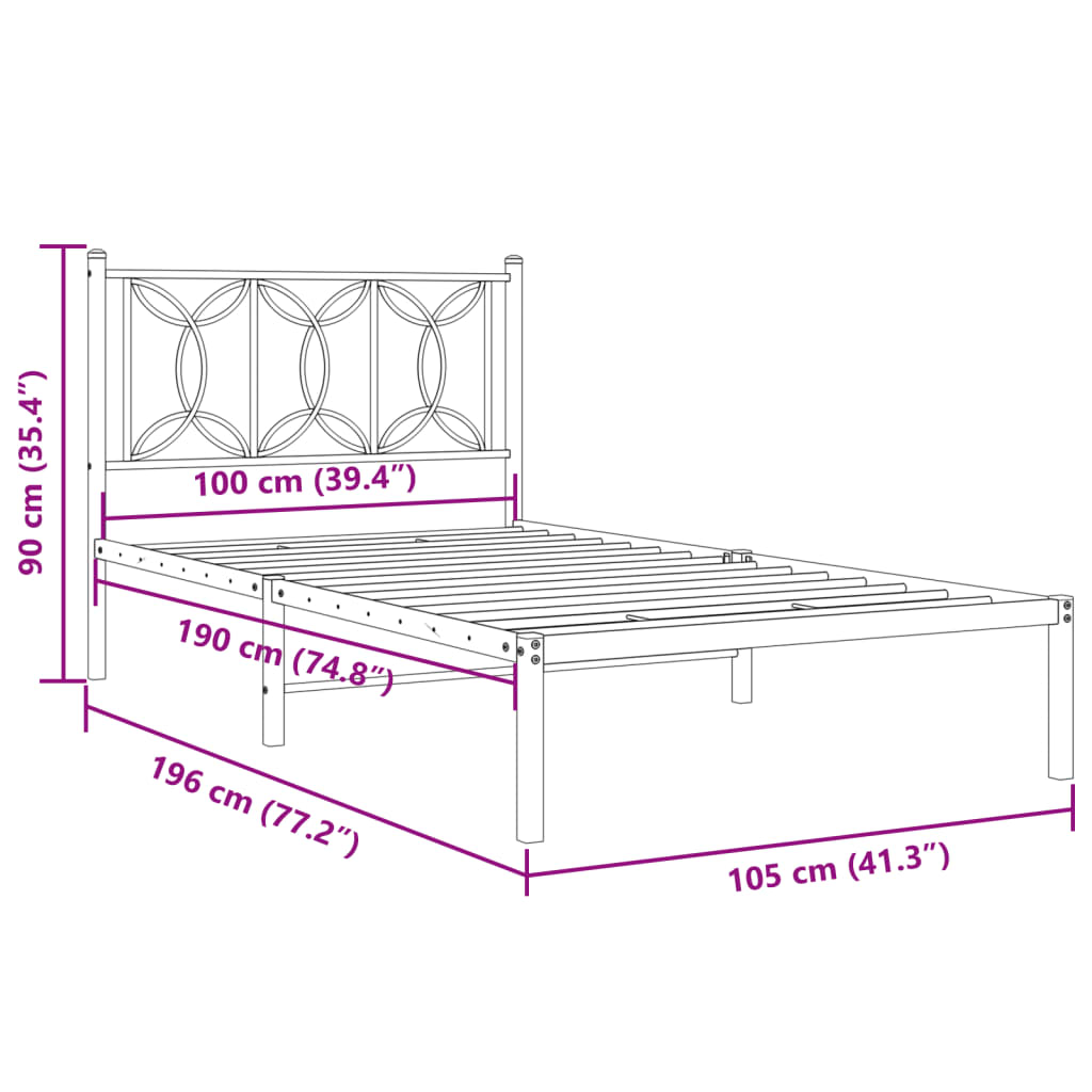 Cadre de lit métal sans matelas et tête de lit blanc 100x190 cm - XIOS