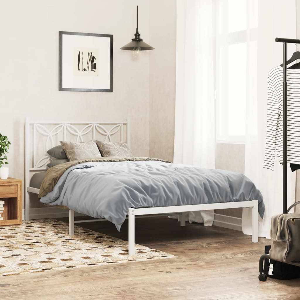 Cadre de lit métal sans matelas et tête de lit blanc 100x200 cm - XIOS