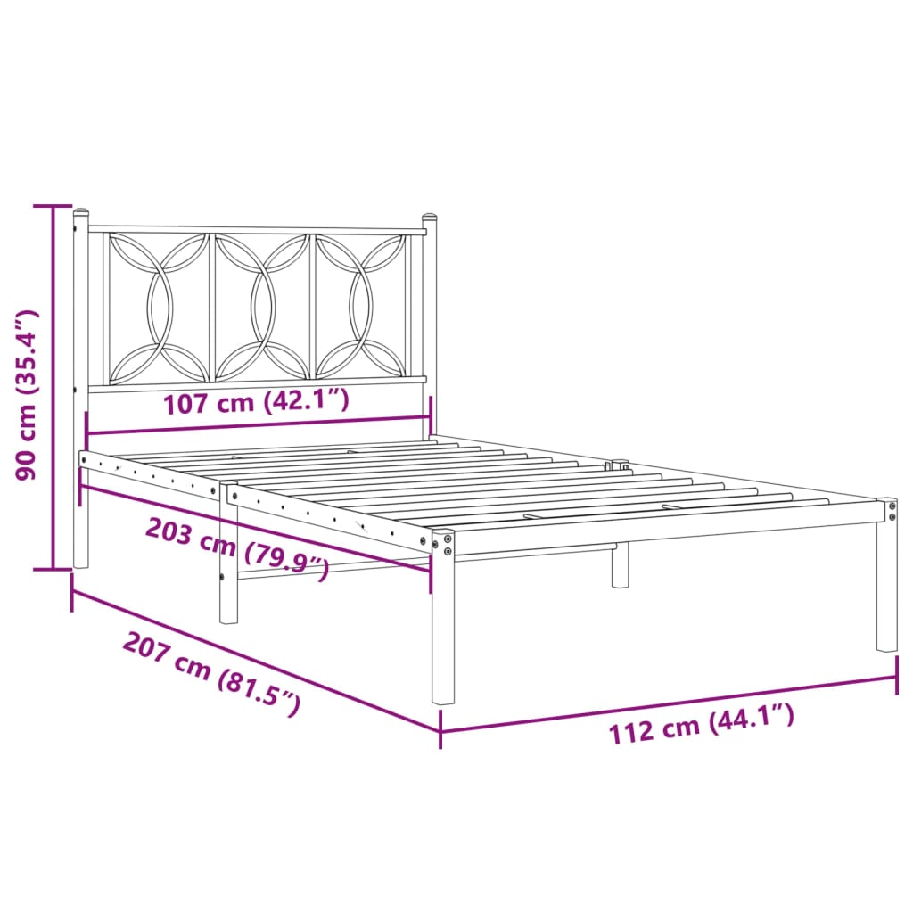 Cadre de lit métal sans matelas et tête de lit blanc 107x203 cm - XIOS