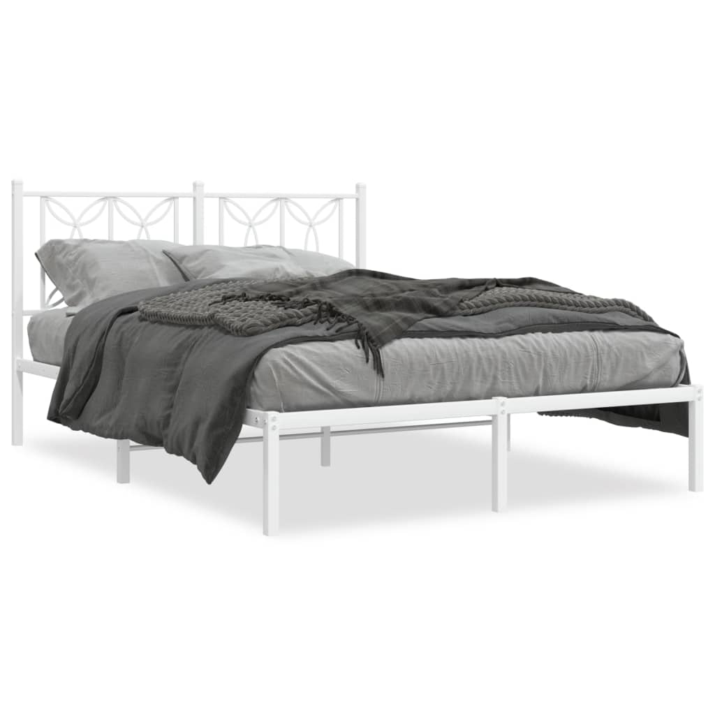 Cadre de lit métal sans matelas et tête de lit blanc 135x190 cm - XIOS