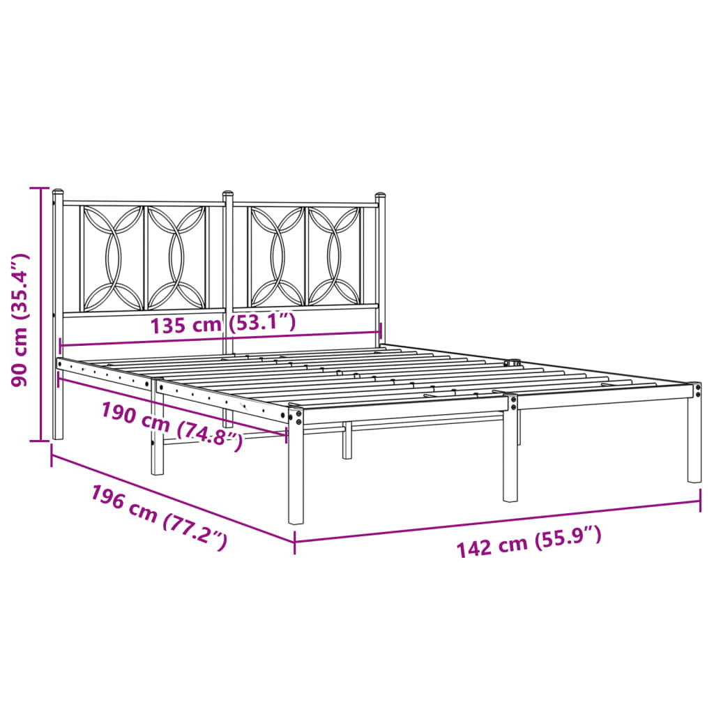 Cadre de lit métal sans matelas et tête de lit blanc 135x190 cm - XIOS