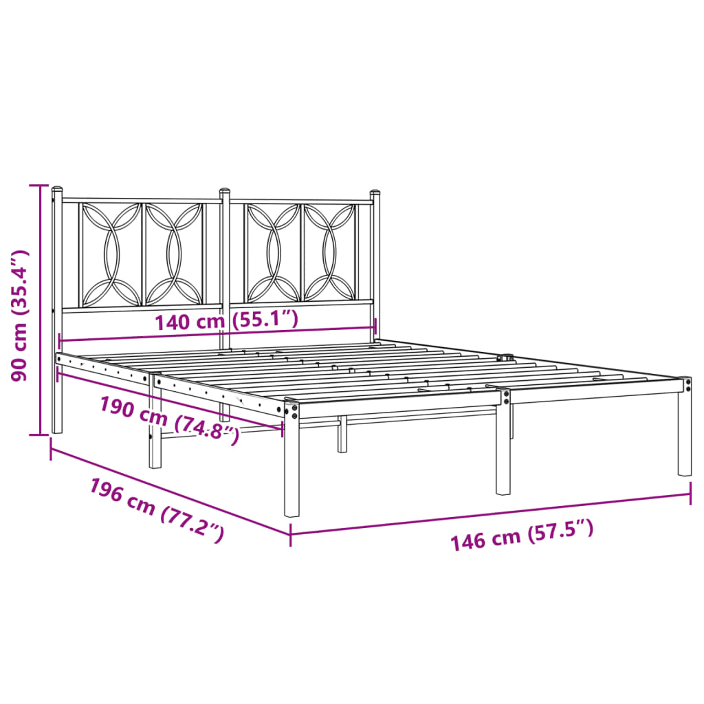 Cadre de lit métal sans matelas et tête de lit blanc 140x190 cm - XIOS