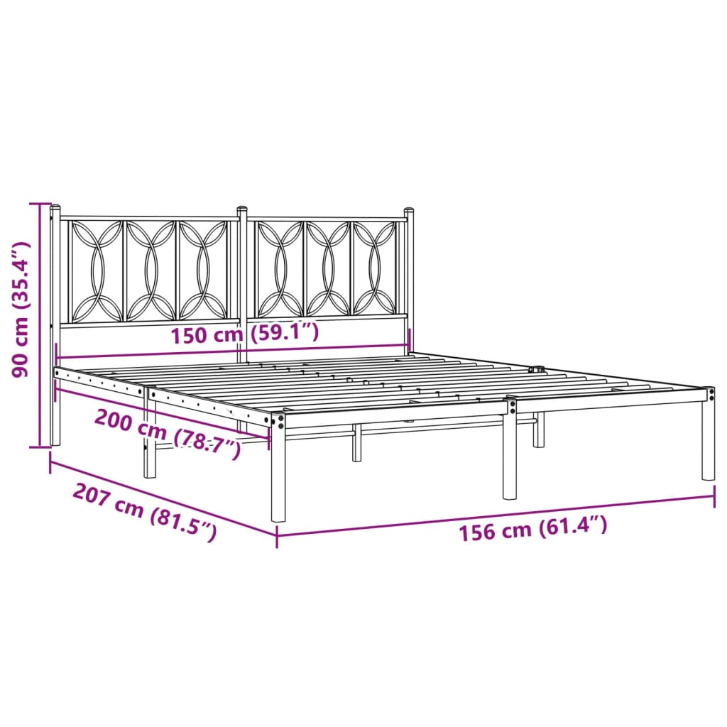 Cadre de lit métal sans matelas et tête de lit blanc 150x200 cm - XIOS