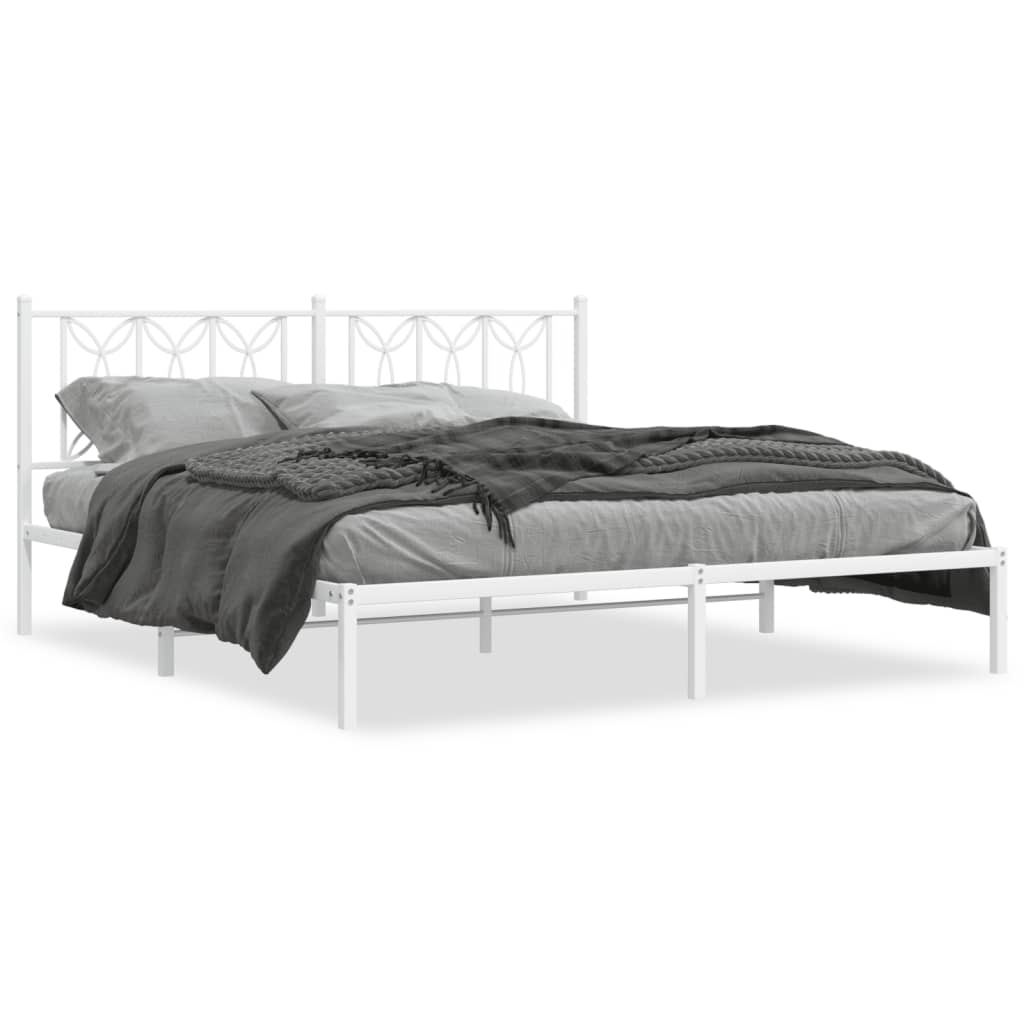 Cadre de lit métal sans matelas et tête de lit blanc 183x213 cm - XIOS